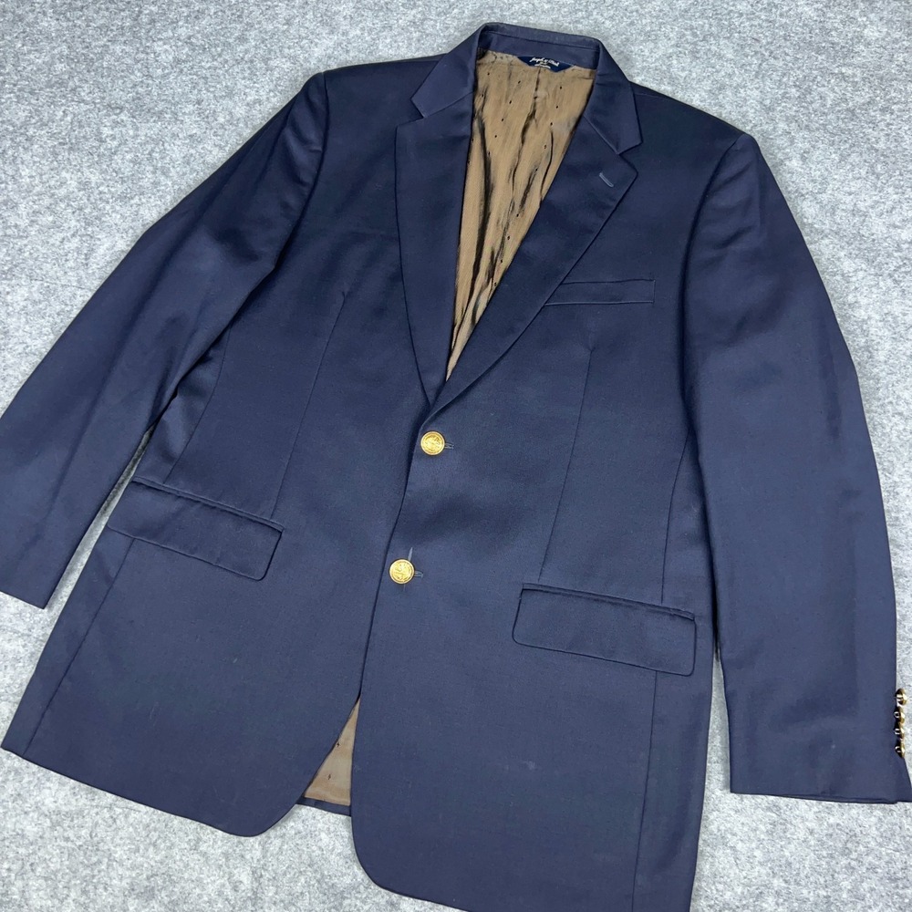 Joseph & Feiss Blazer‎ Mens 43 Long Navy Blue Gold Button Wool Sport Coat Jacket